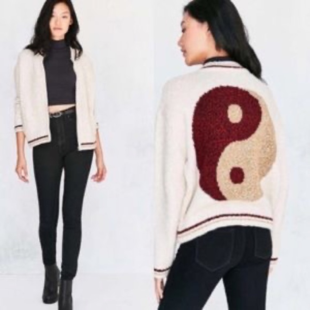 UO Ecote Ying Yang bomber sweater cardigan